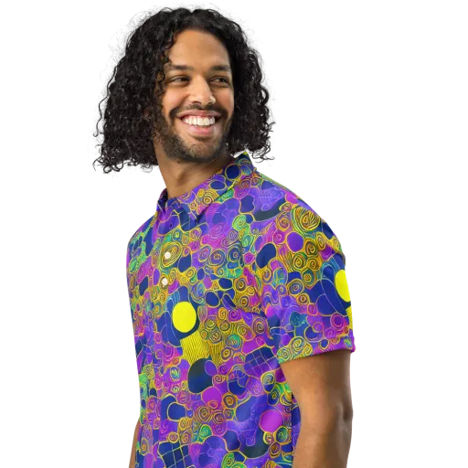 Neon Spiral Current on a Men's Slim Fit Polo Shirt