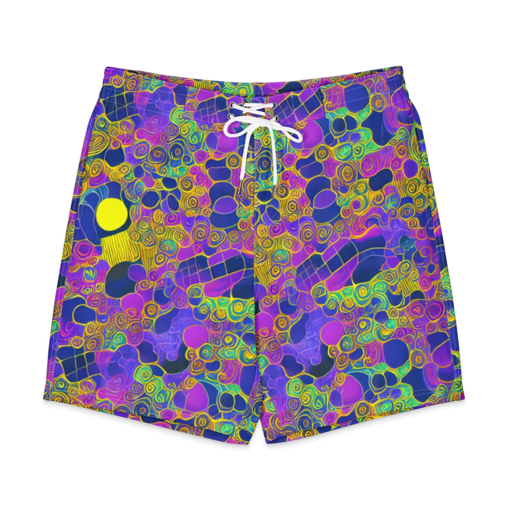 Neon Spiral Current on Men's Board Shorts — Front