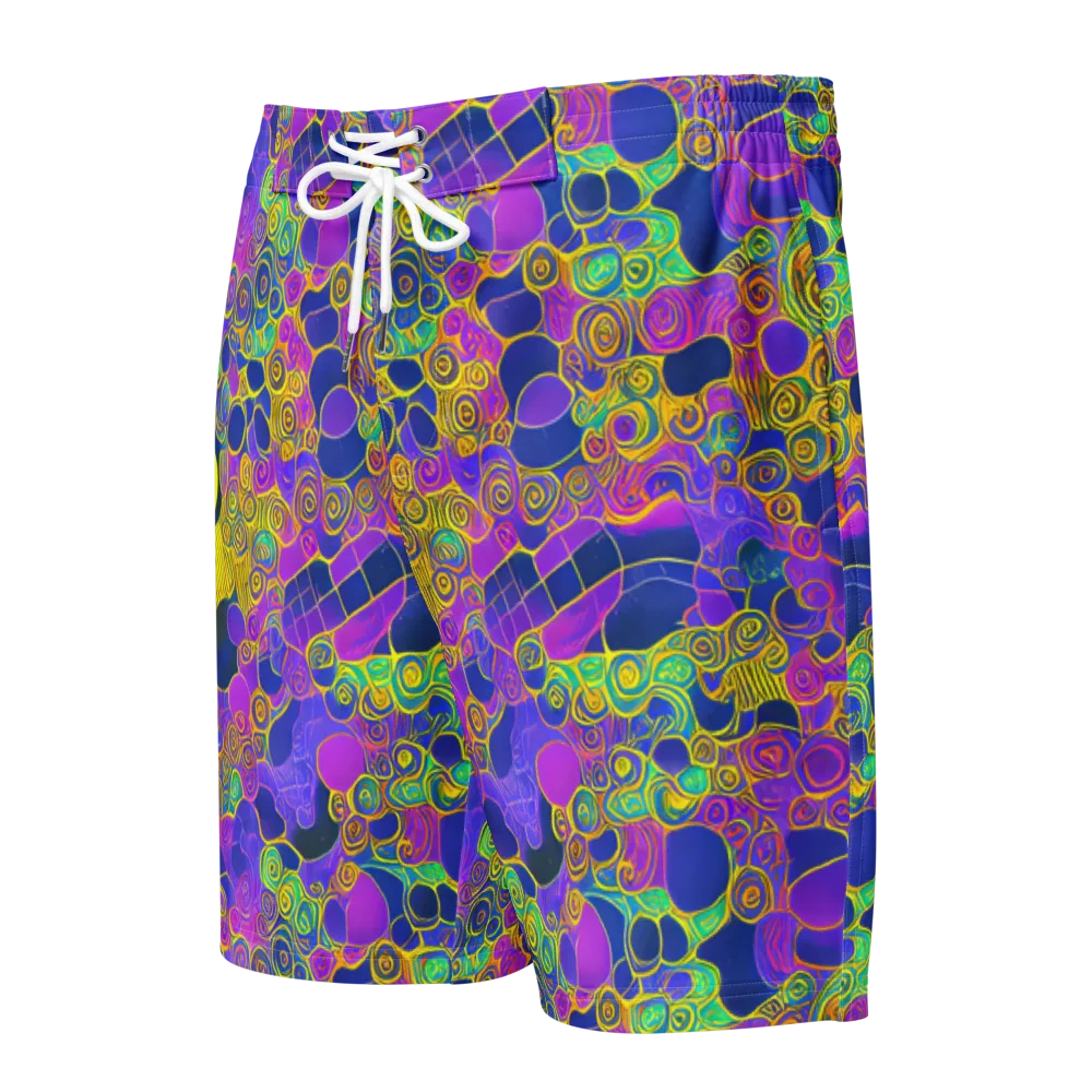 Neon Spiral Current on Men's Board Shorts — Front