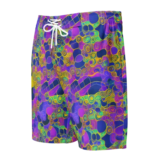 Neon Spiral Current on a Men's Board Shorts
