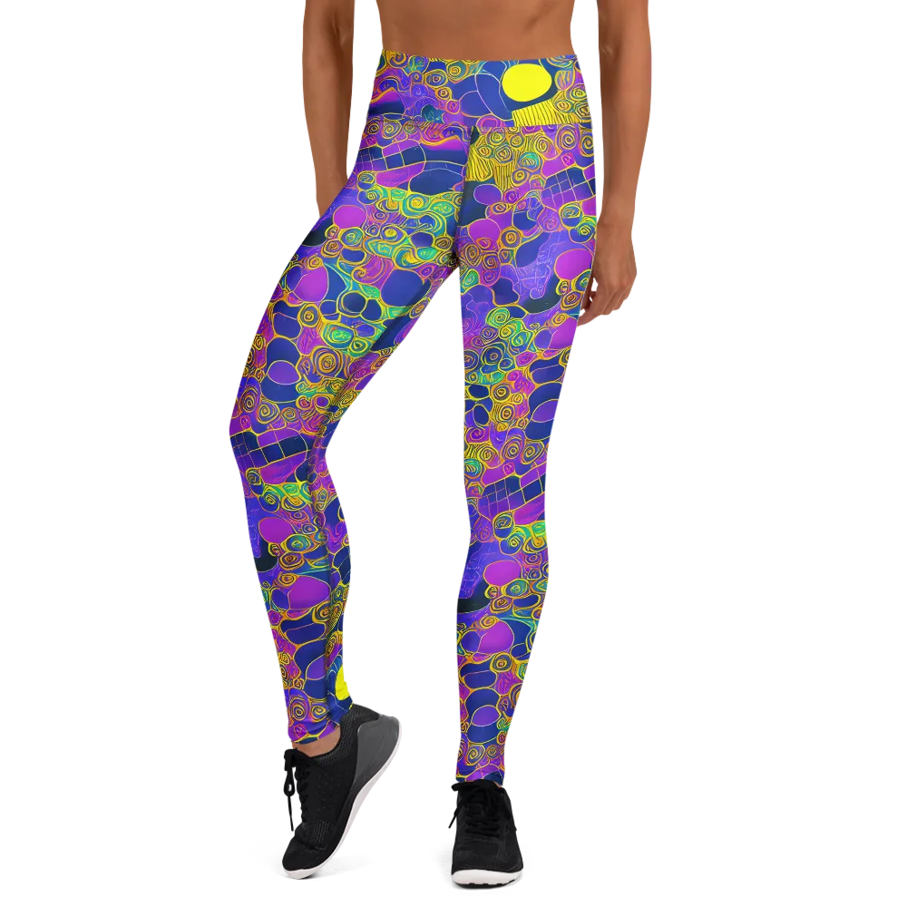 Neon Spiral Current on Yoga Leggings — Front