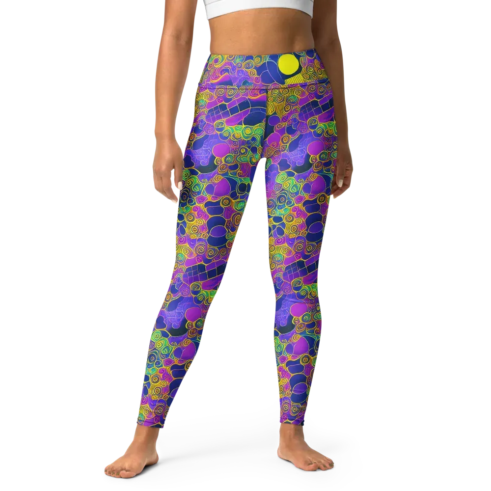 Neon Spiral Current on Yoga Leggings — Front