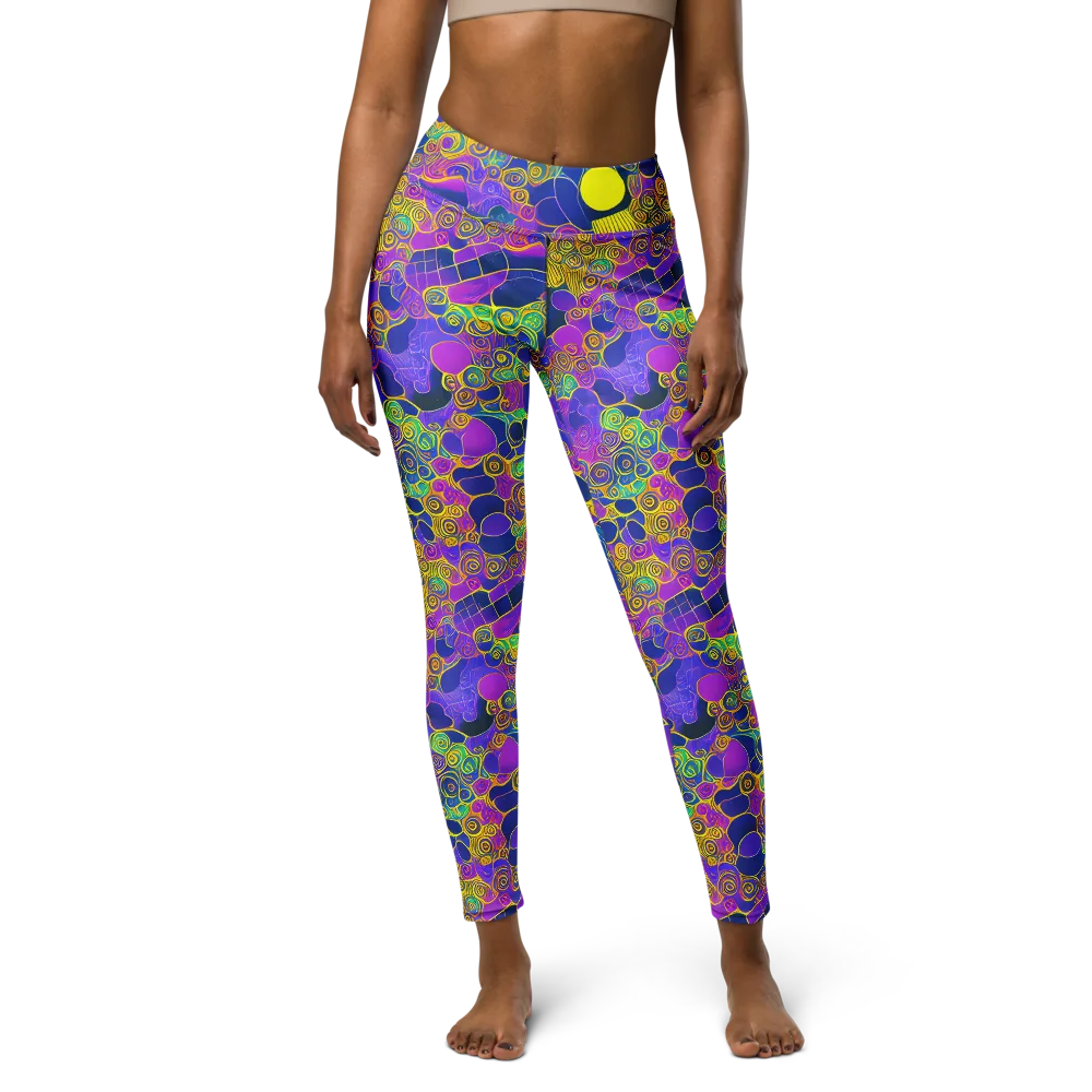 Neon Spiral Current on Yoga Leggings — Front