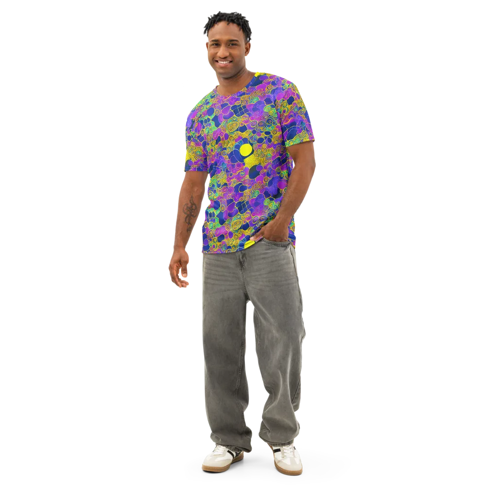 Neon Spiral Current on Men's Cotton Crew Neck T-Shirt — Front