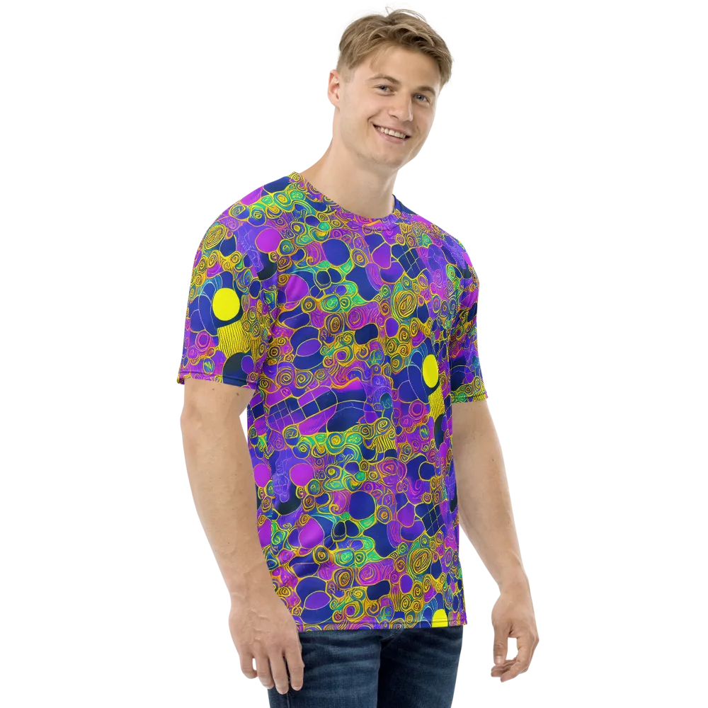 Neon Spiral Current on Men's Crew Neck T-Shirt — Right