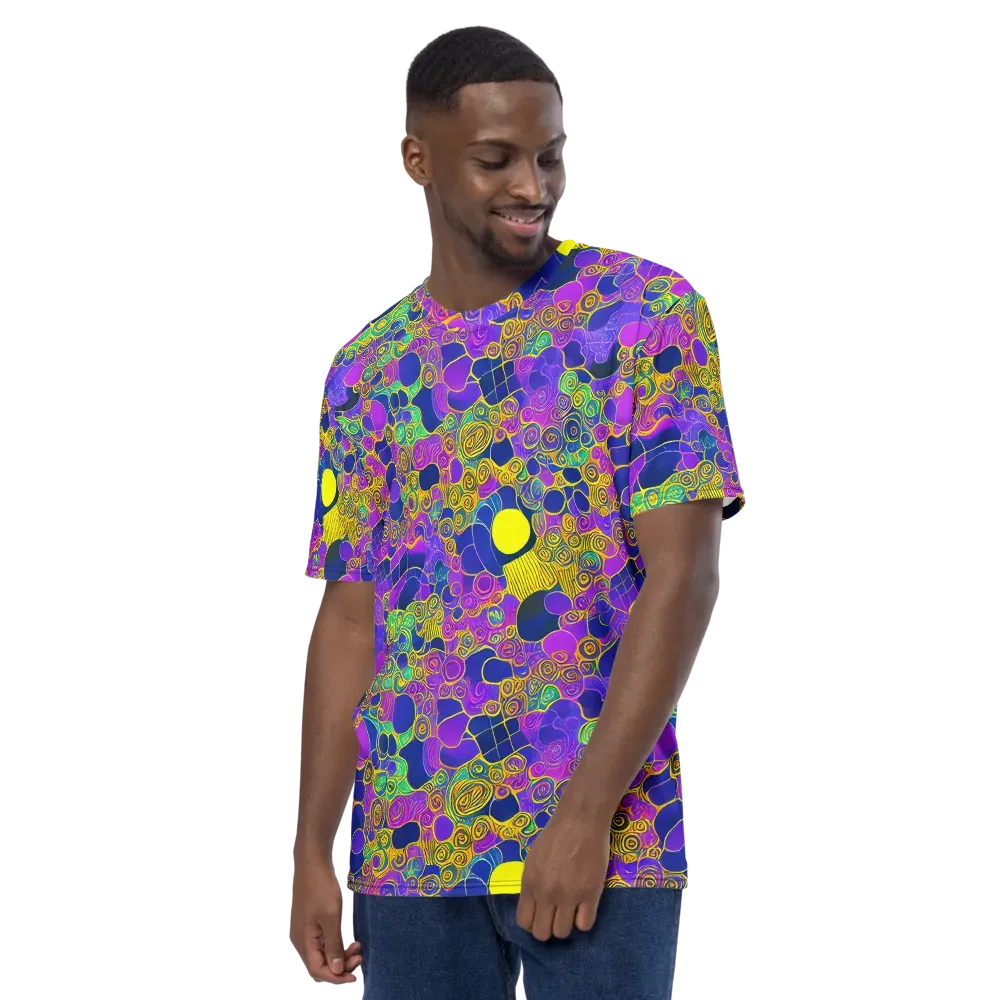 Neon Spiral Current on Men's Crew Neck T-Shirt — Left