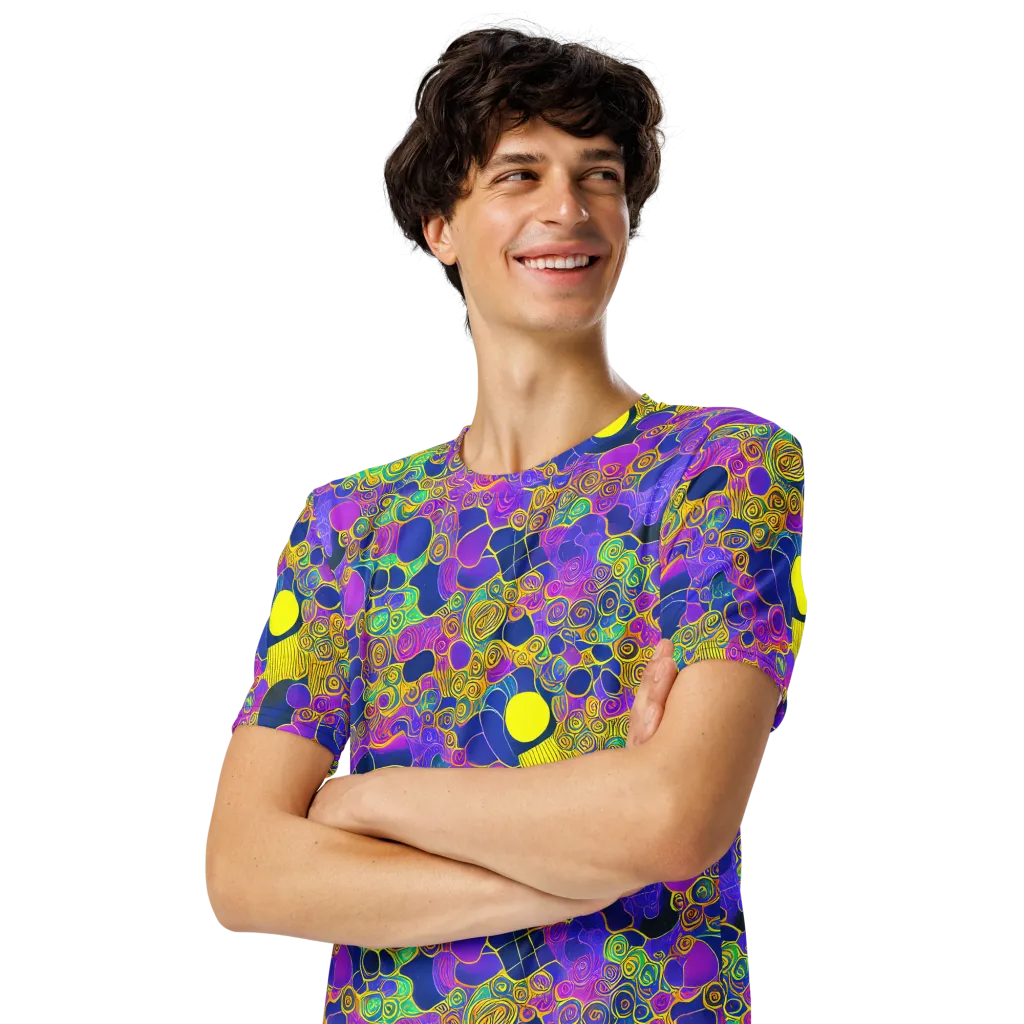 Neon Spiral Current on Men's Crew Neck T-Shirt — Left Front