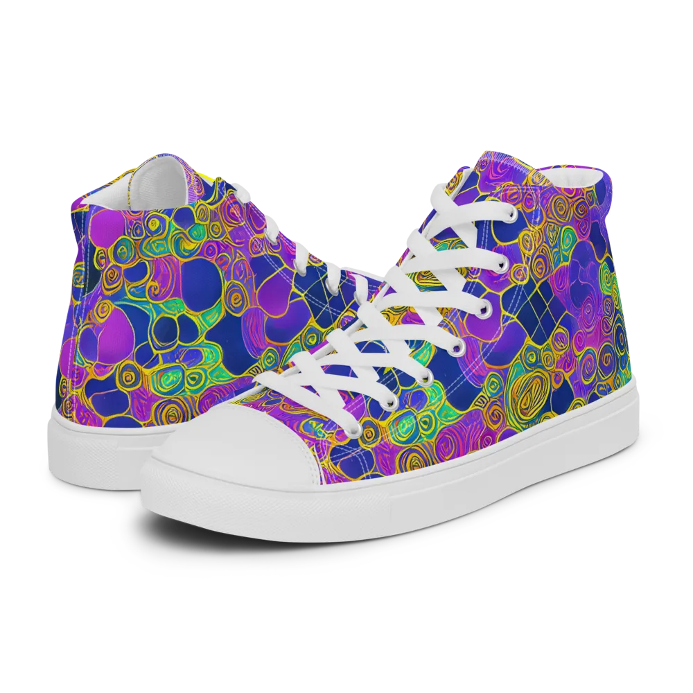 Neon Spiral Current on Men's High Top Canvas Shoes — Left