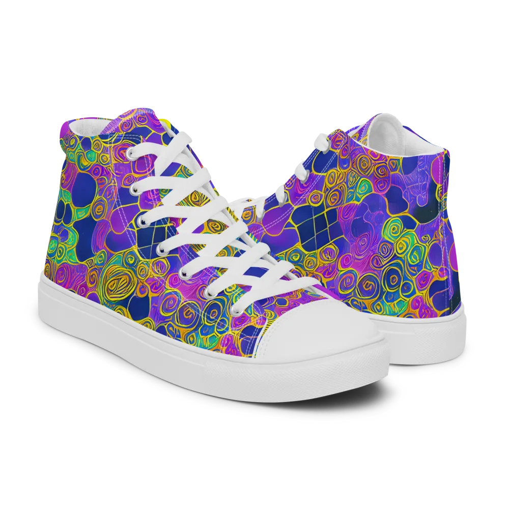 Neon Spiral Current on Men's High Top Canvas Shoes — Right