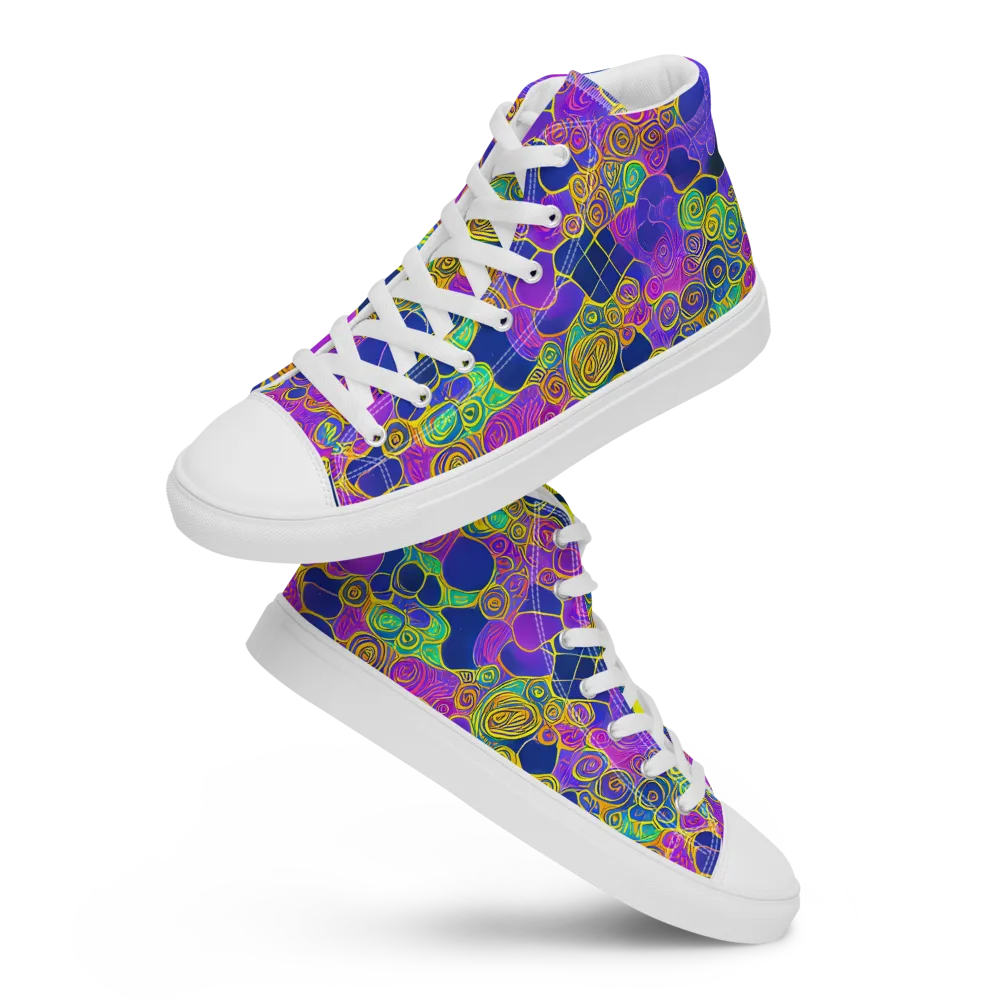 Neon Spiral Current on Men's High Top Canvas Shoes — Front