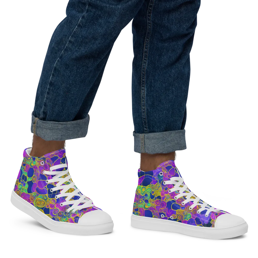 Neon Spiral Current on Men's High Top Canvas Shoes — Right