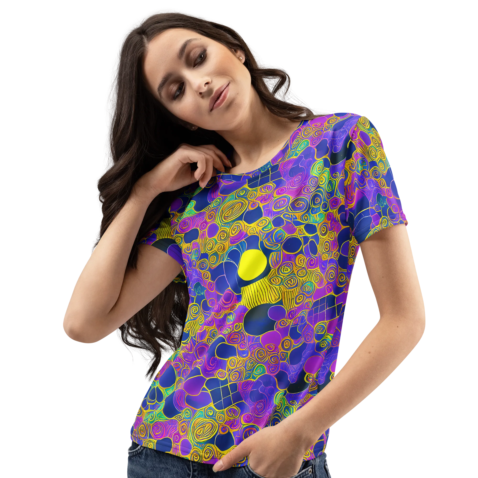 Neon Spiral Current on Women's Crew Neck T-Shirt — Left Front