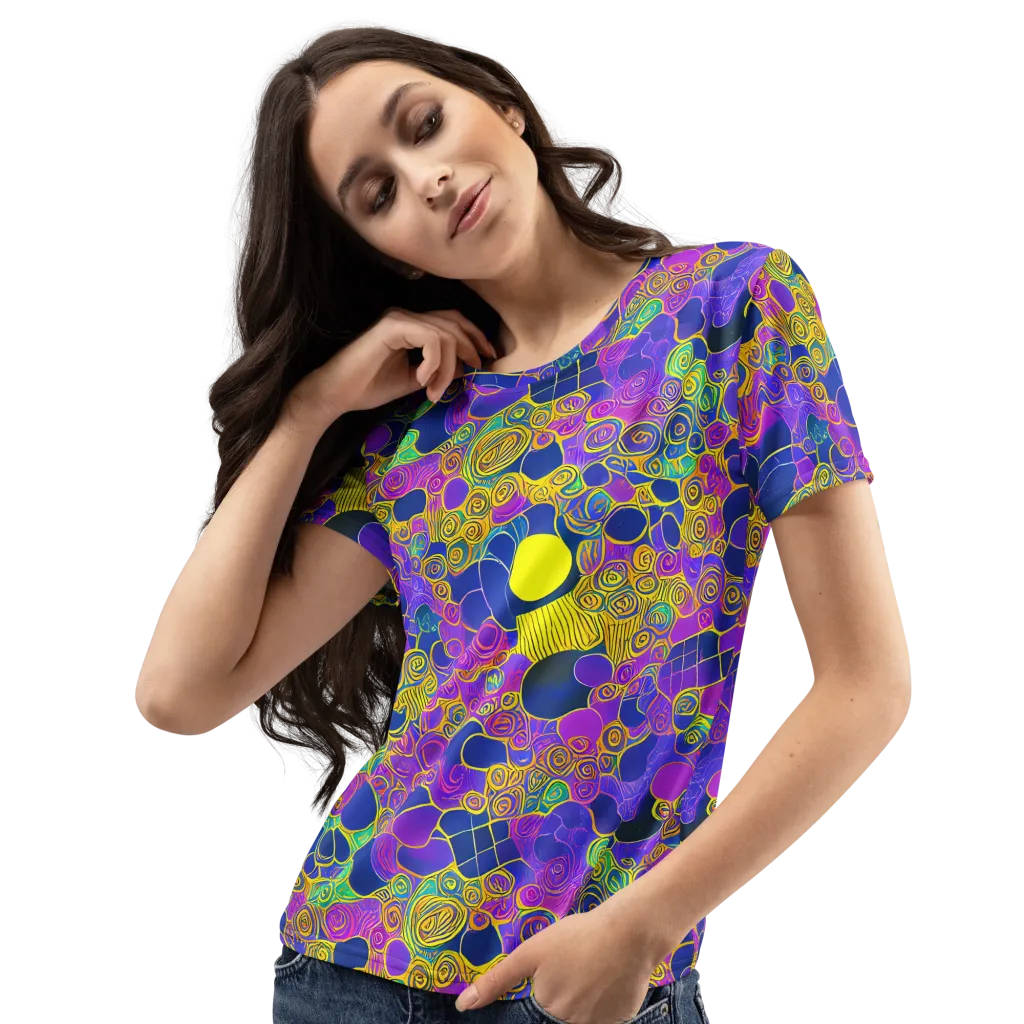 Neon Spiral Current on Women's Crew Neck T-Shirt — Left Front