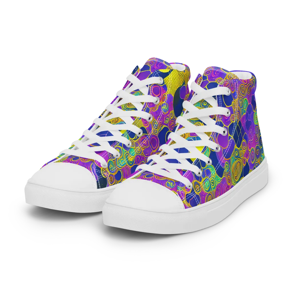 Neon Spiral Current on Women's High Top Canvas Shoes — Left Front