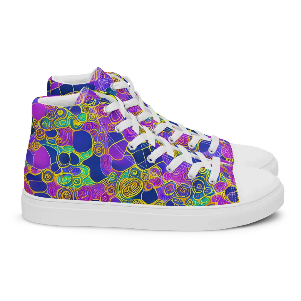 Neon Spiral Current on Women's High Top Canvas Shoes — Right
