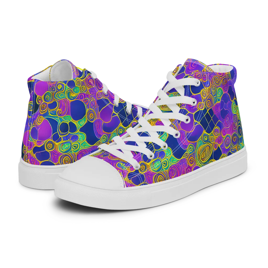 Neon Spiral Current on Women's High Top Canvas Shoes — Left