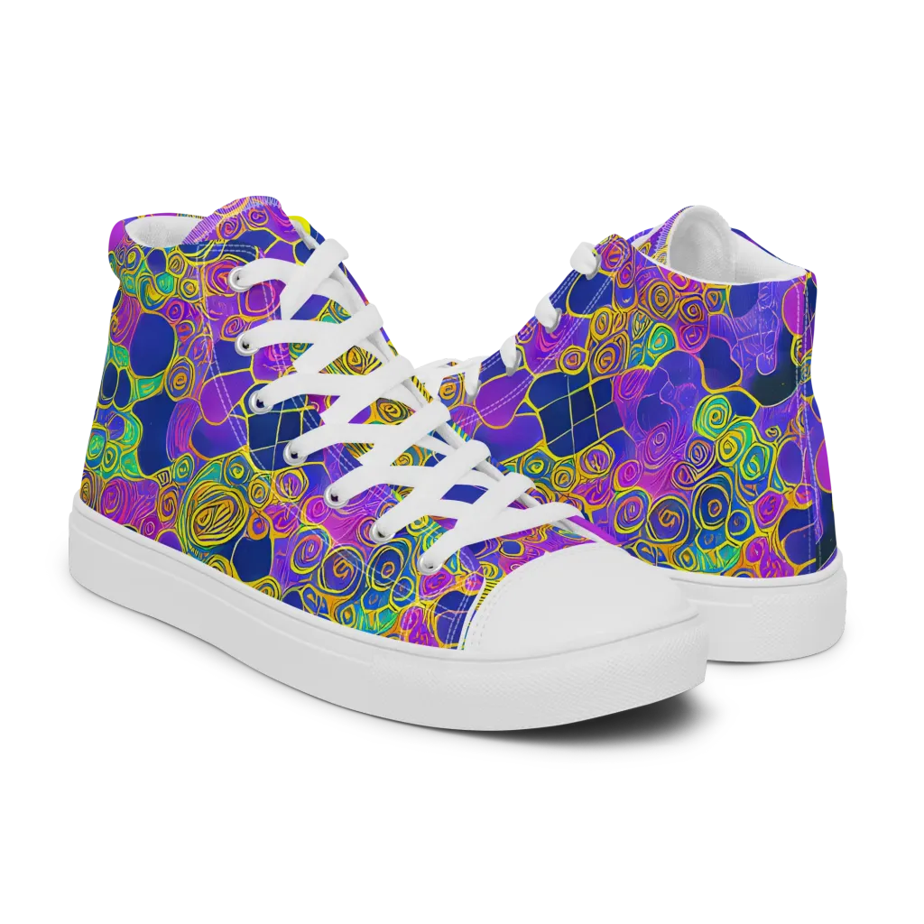 Neon Spiral Current on Women's High Top Canvas Shoes — Right
