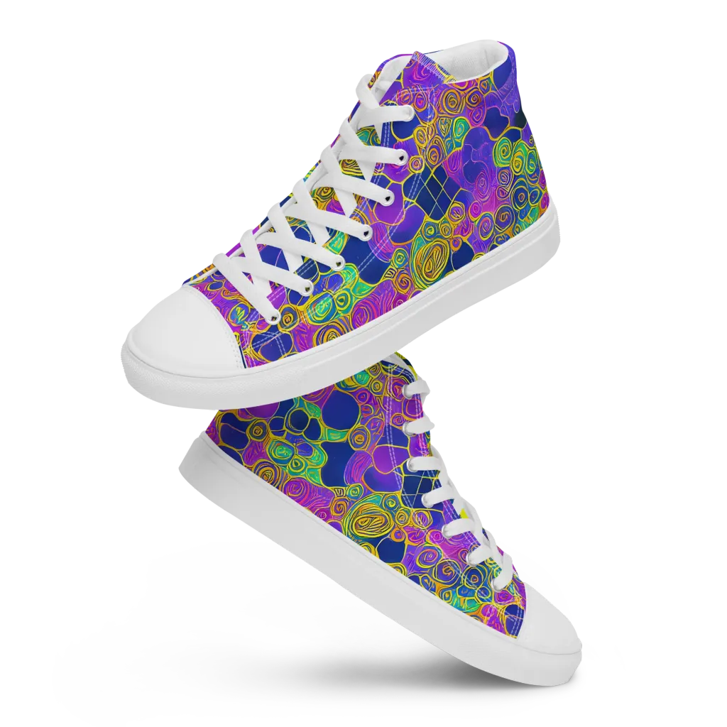 Neon Spiral Current on Women's High Top Canvas Shoes — Front