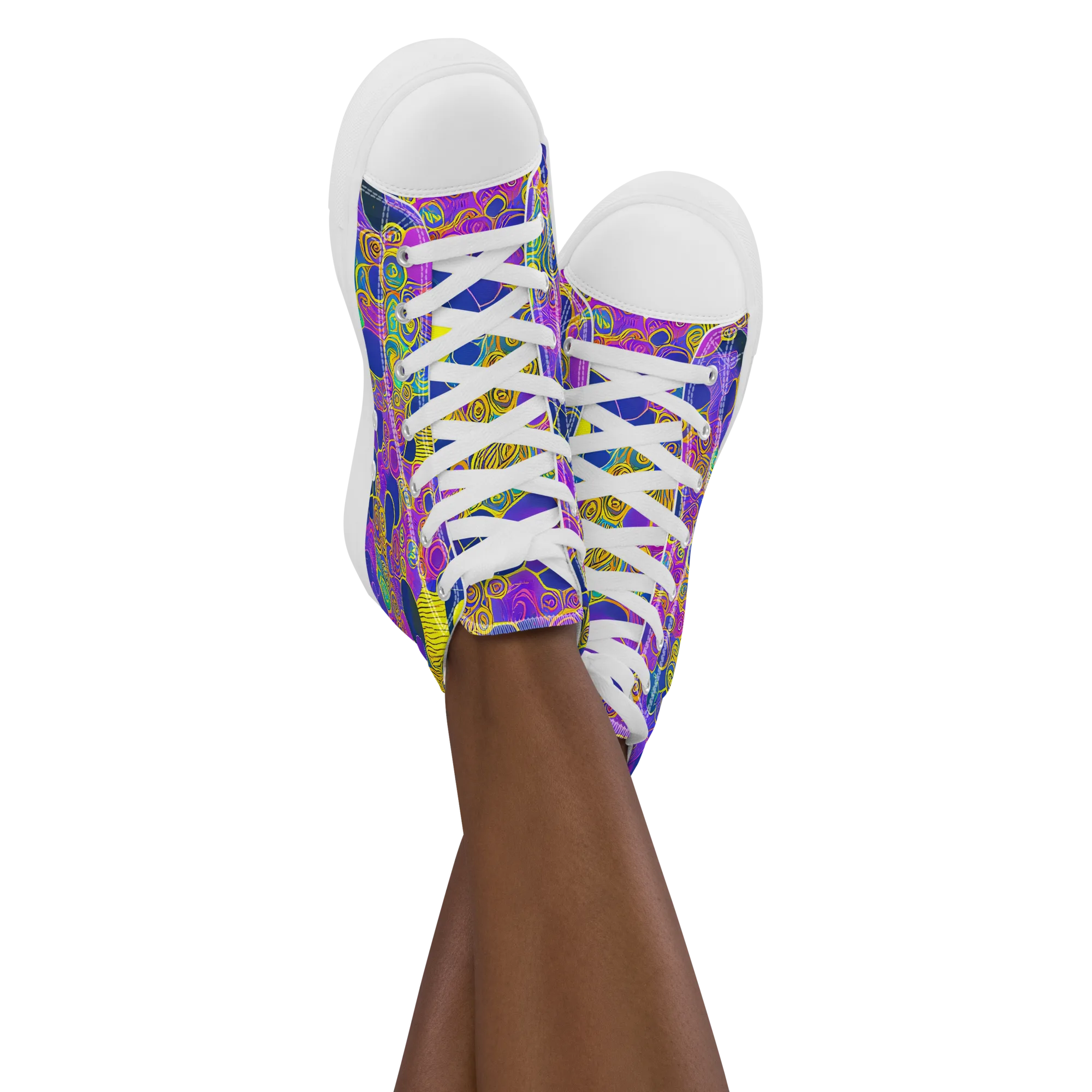 Neon Spiral Current on Women's High Top Canvas Shoes — Front