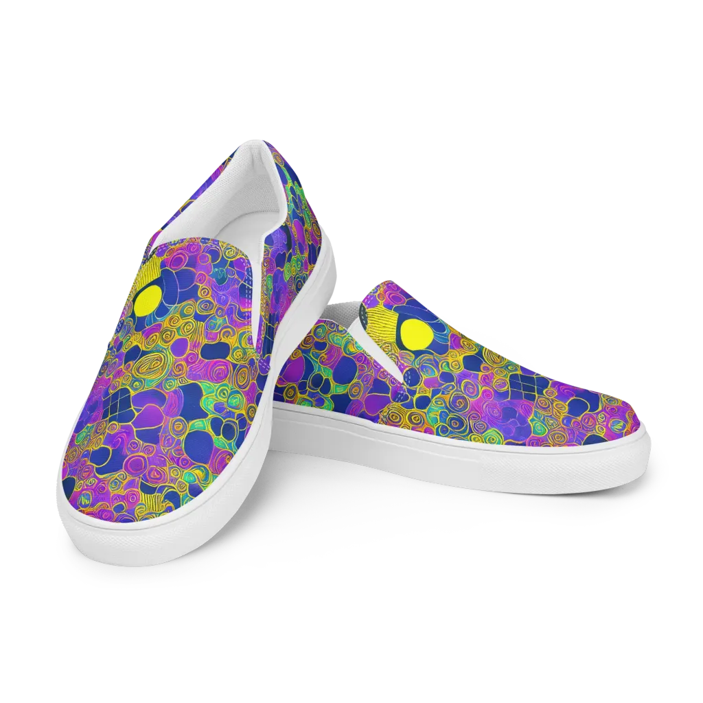 Neon Spiral Current on Men's Slip-On Canvas Shoes — Left Front