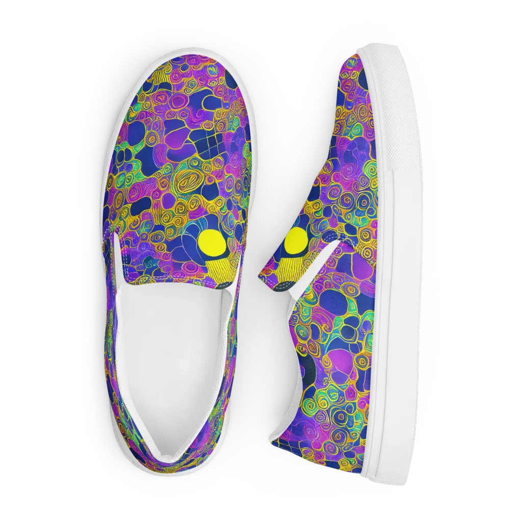 Neon Spiral Current on Men's Slip-On Canvas Shoes — Front