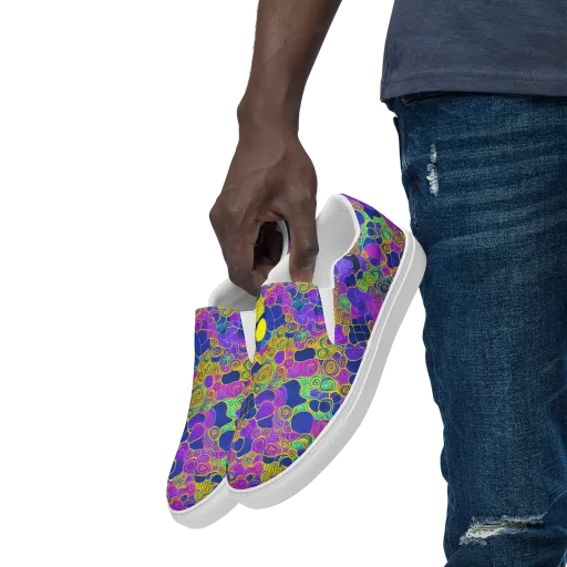 Neon Spiral Current on a Men's Slip-On Canvas Shoes