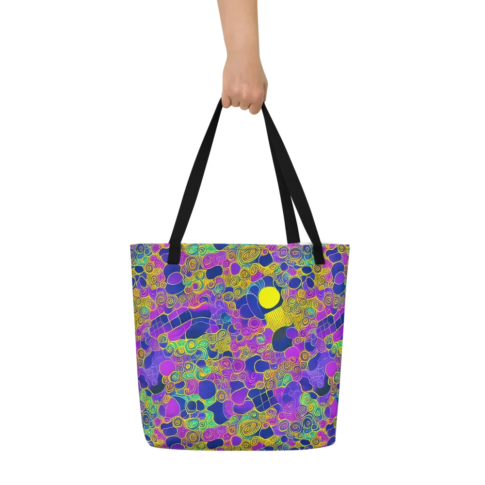 Neon Spiral Current on Large Tote Bag W/ Pocket — Front