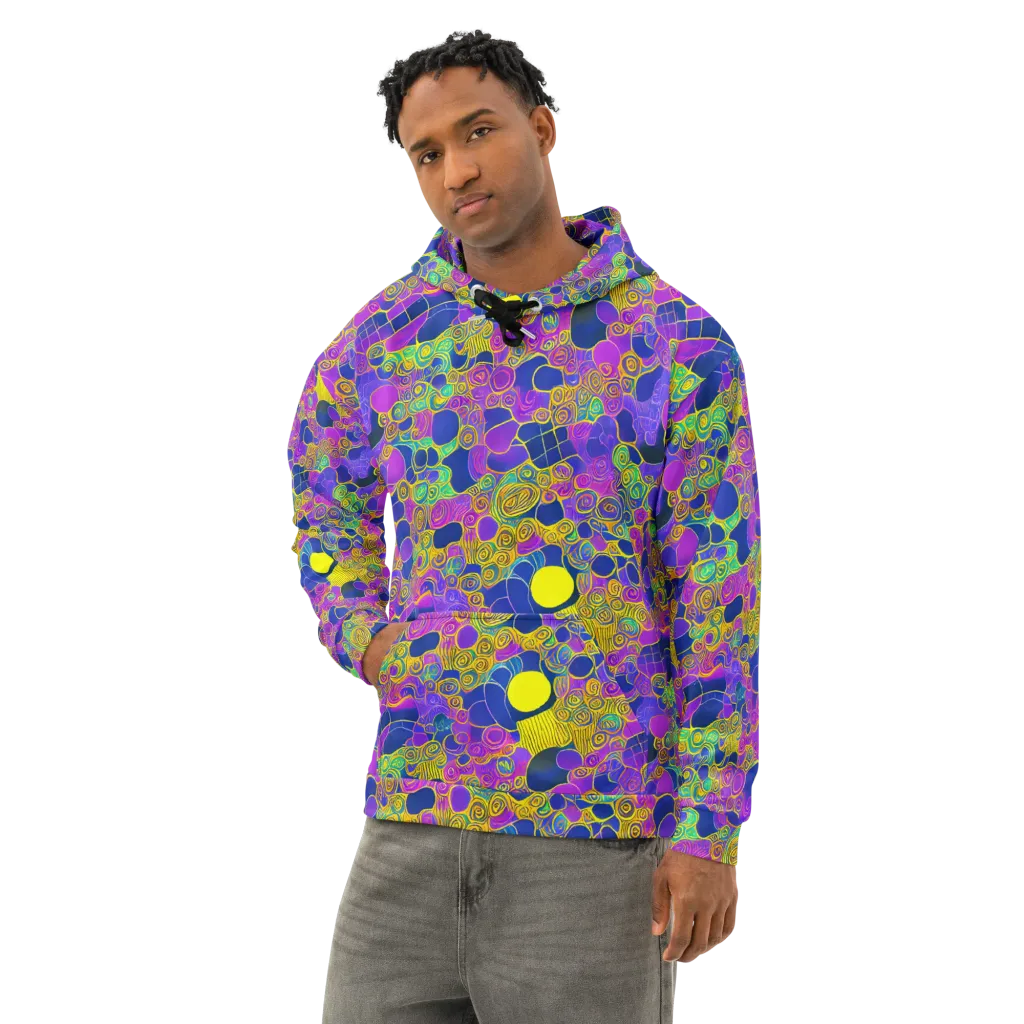 Neon Spiral Current on Cotton Hoodie — Left Front