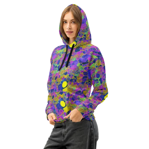 Neon Spiral Current on a Cotton Hoodie