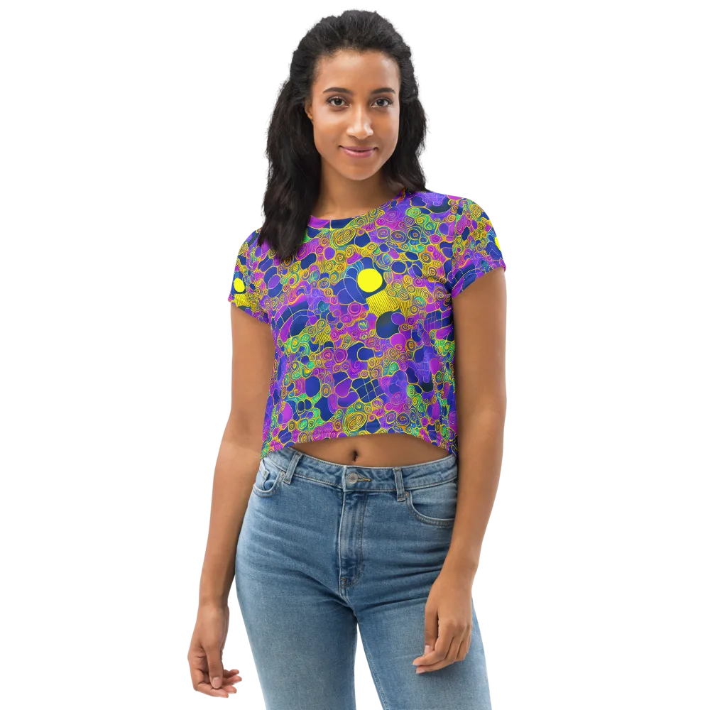 Neon Spiral Current on Crop Tee — Front