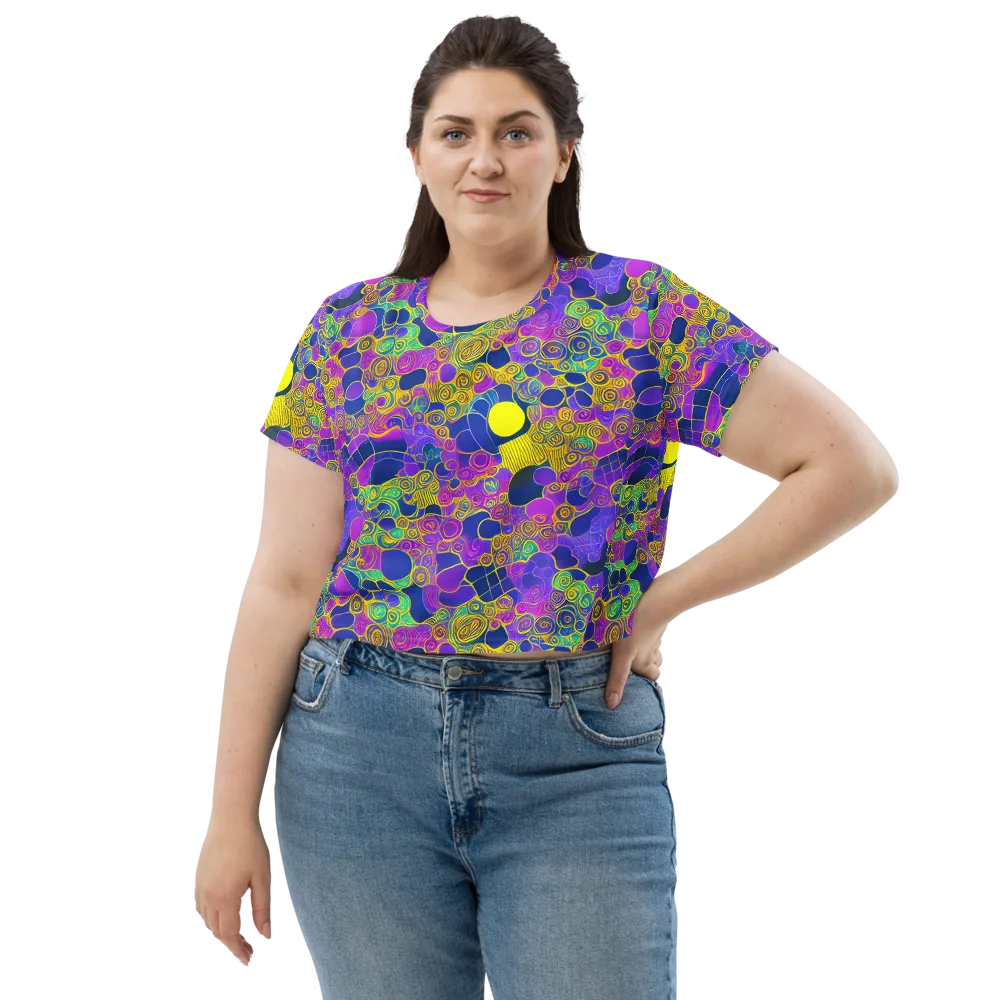 Neon Spiral Current on Crop Tee — Front