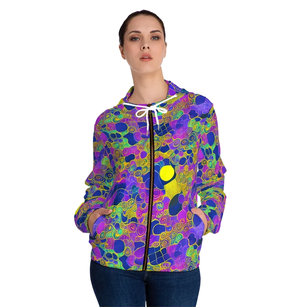 Neon Spiral Current on Women's Full-Zip Hoodie — Front On Person