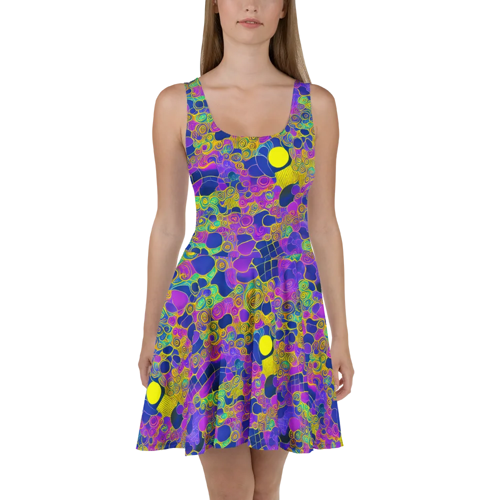 Neon Spiral Current on Skater Dress — Front