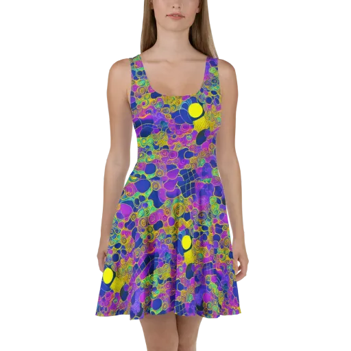Neon Spiral Current on a Skater Dress