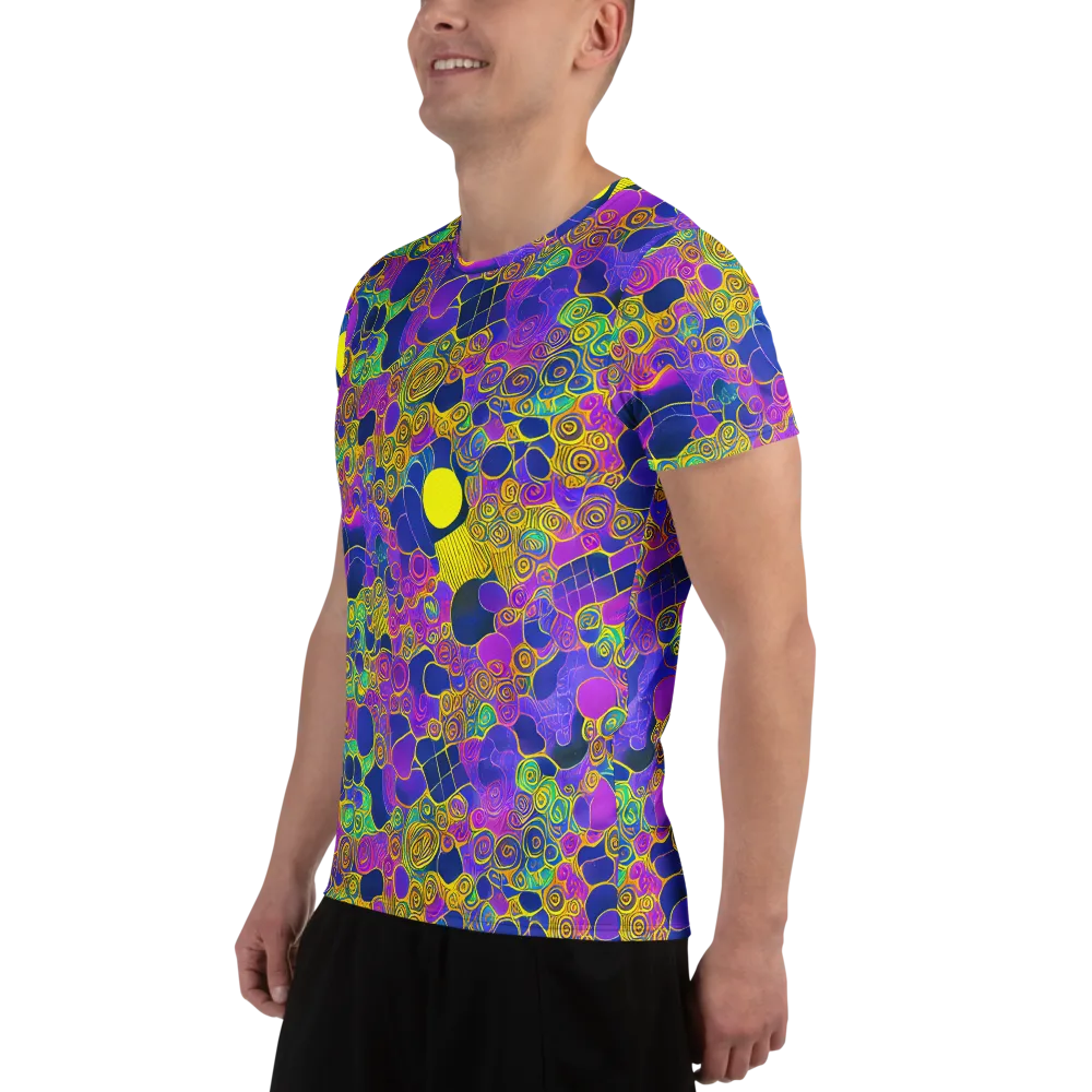 Neon Spiral Current on Men's Athletic T-Shirt — Left
