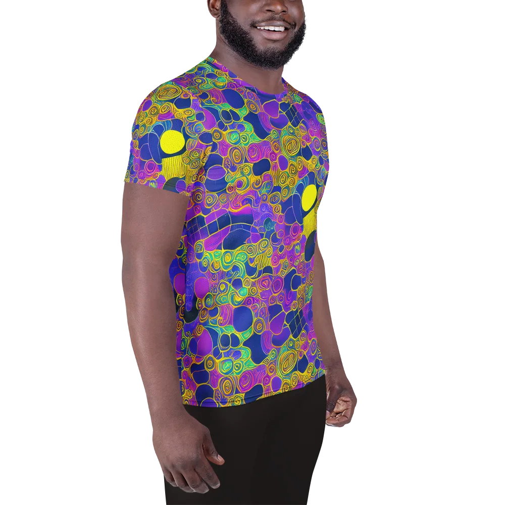Neon Spiral Current on Men's Athletic T-Shirt — Right