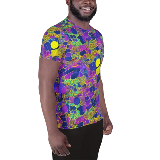 Neon Spiral Current on a Men's Athletic T-Shirt
