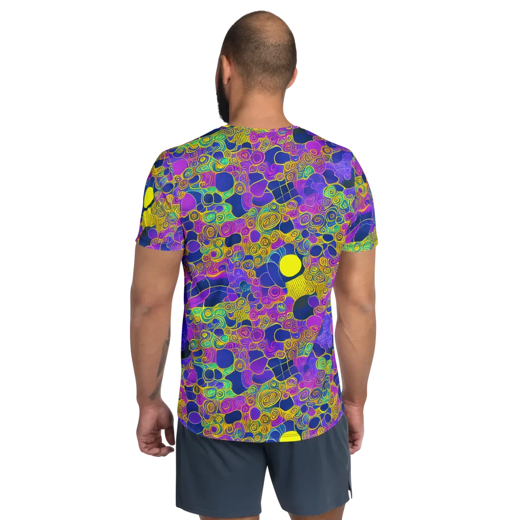 Neon Spiral Current on Men's Athletic T-Shirt — Back