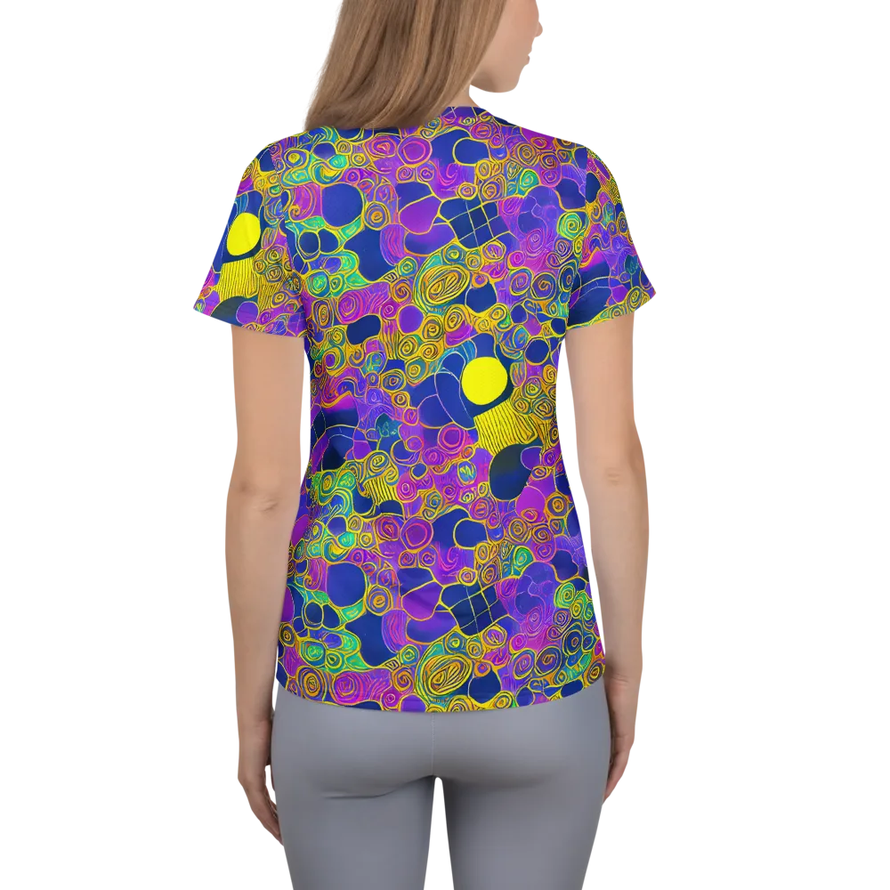Neon Spiral Current on Women's Athletic T-Shirt — Back