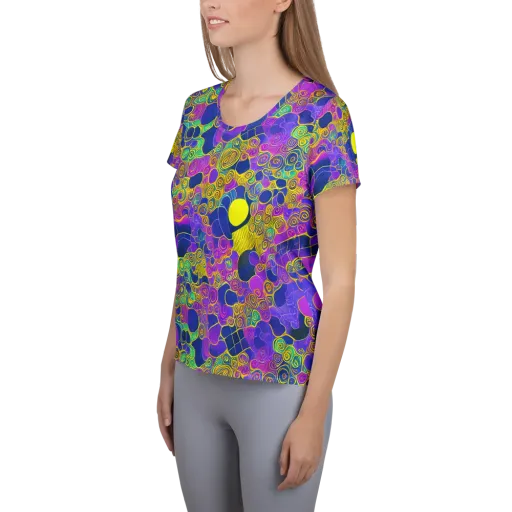 Neon Spiral Current on a Women's Athletic T-Shirt
