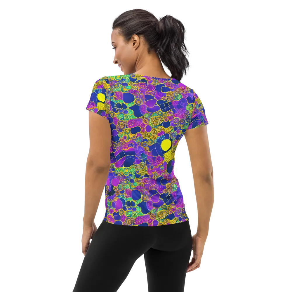 Neon Spiral Current on Women's Athletic T-Shirt — Back
