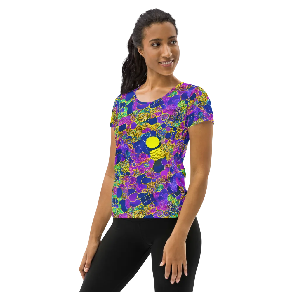 Neon Spiral Current on Women's Athletic T-Shirt — Left