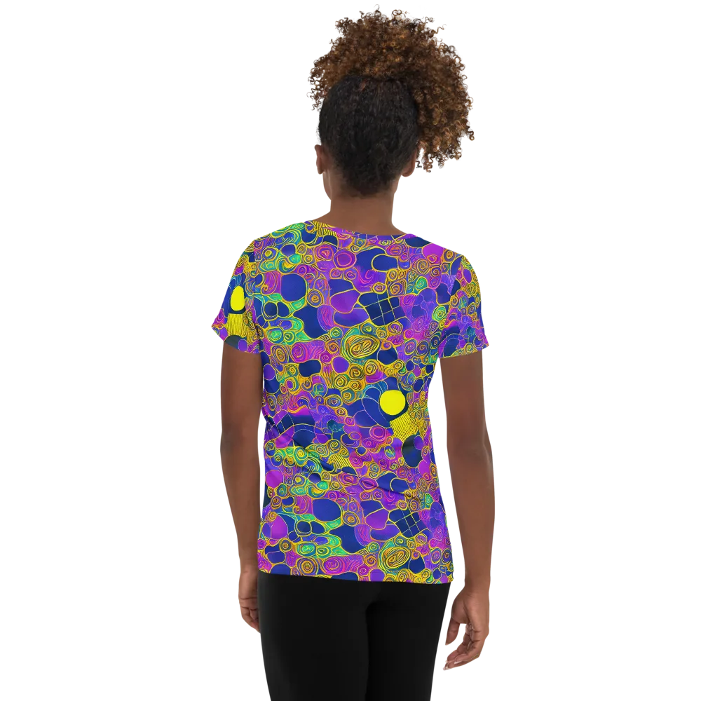 Neon Spiral Current on Women's Athletic T-Shirt — Back