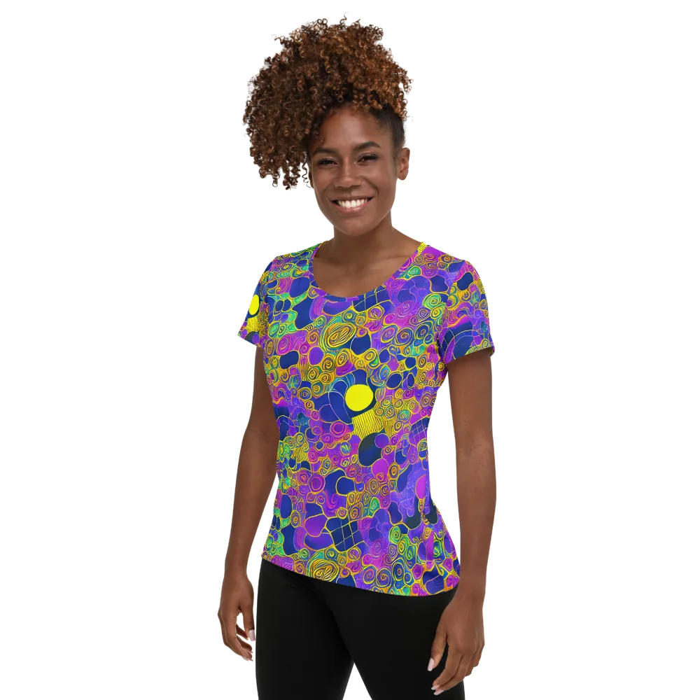 Neon Spiral Current on Women's Athletic T-Shirt — Left