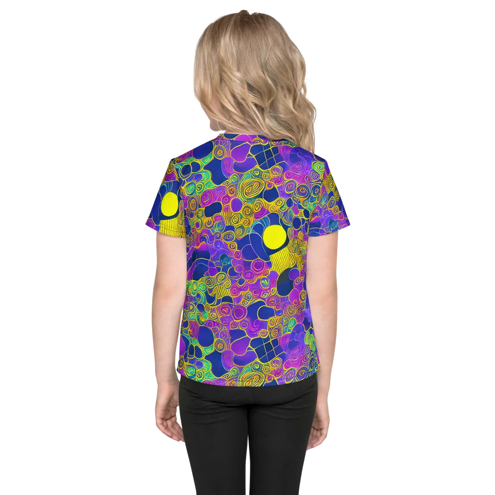 Neon Spiral Current on Kids Crew Neck T-Shirt — Back