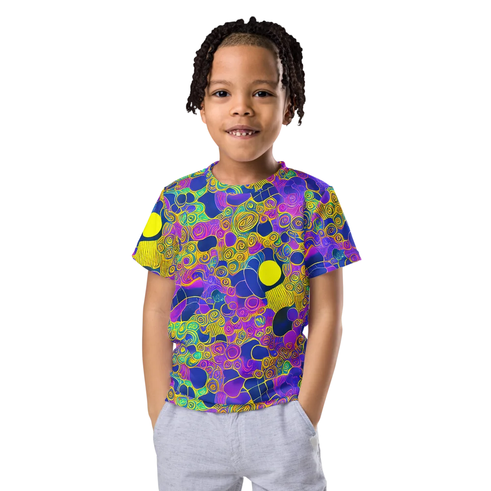 Neon Spiral Current on Kids Crew Neck T-Shirt — Front