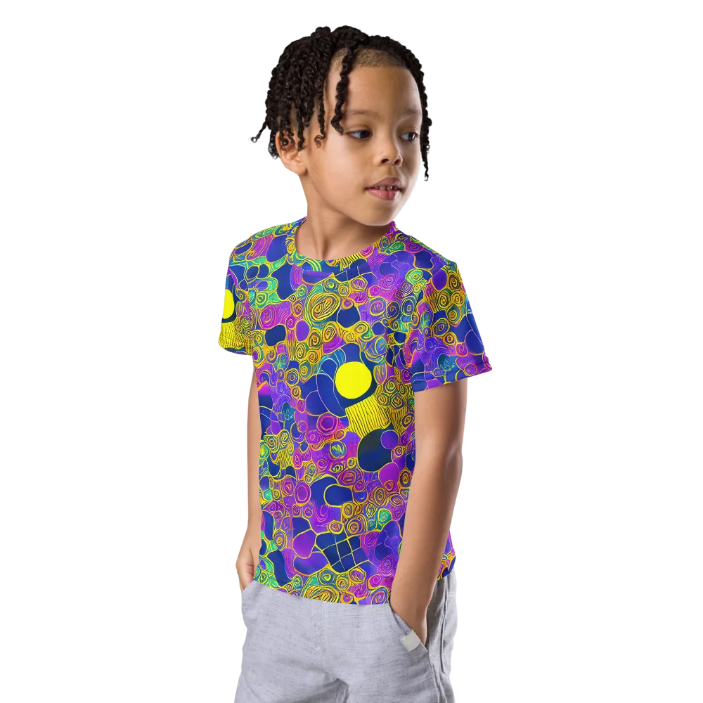 Neon Spiral Current on Kids Crew Neck T-Shirt — Left Front
