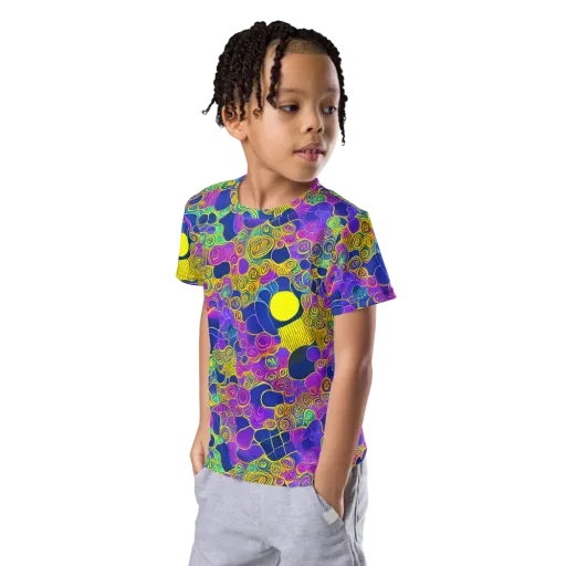 Neon Spiral Current on a Kids Crew Neck T-Shirt