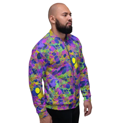 Neon Spiral Current on a Bomber Jacket