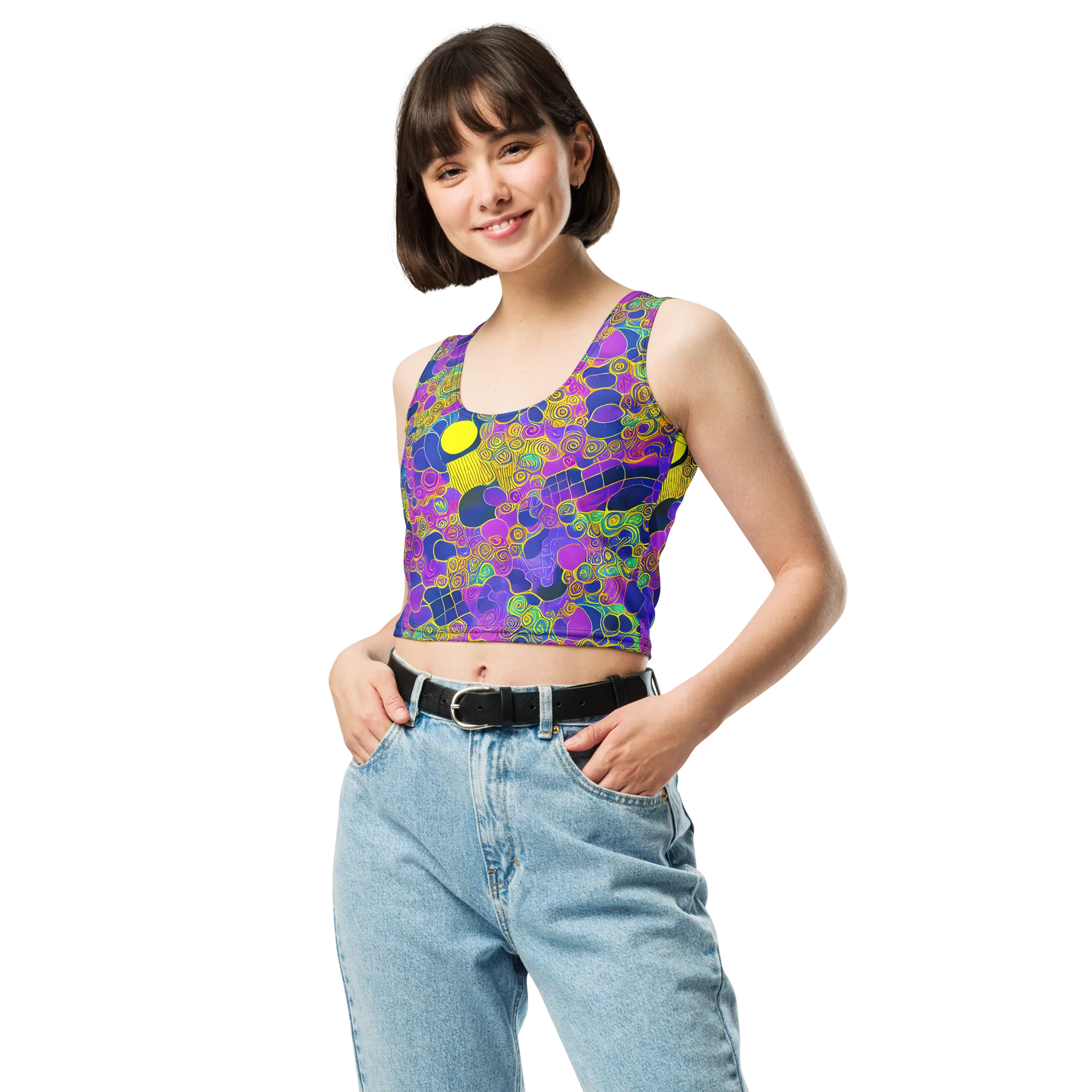 Neon Spiral Current on Crop Top — Front